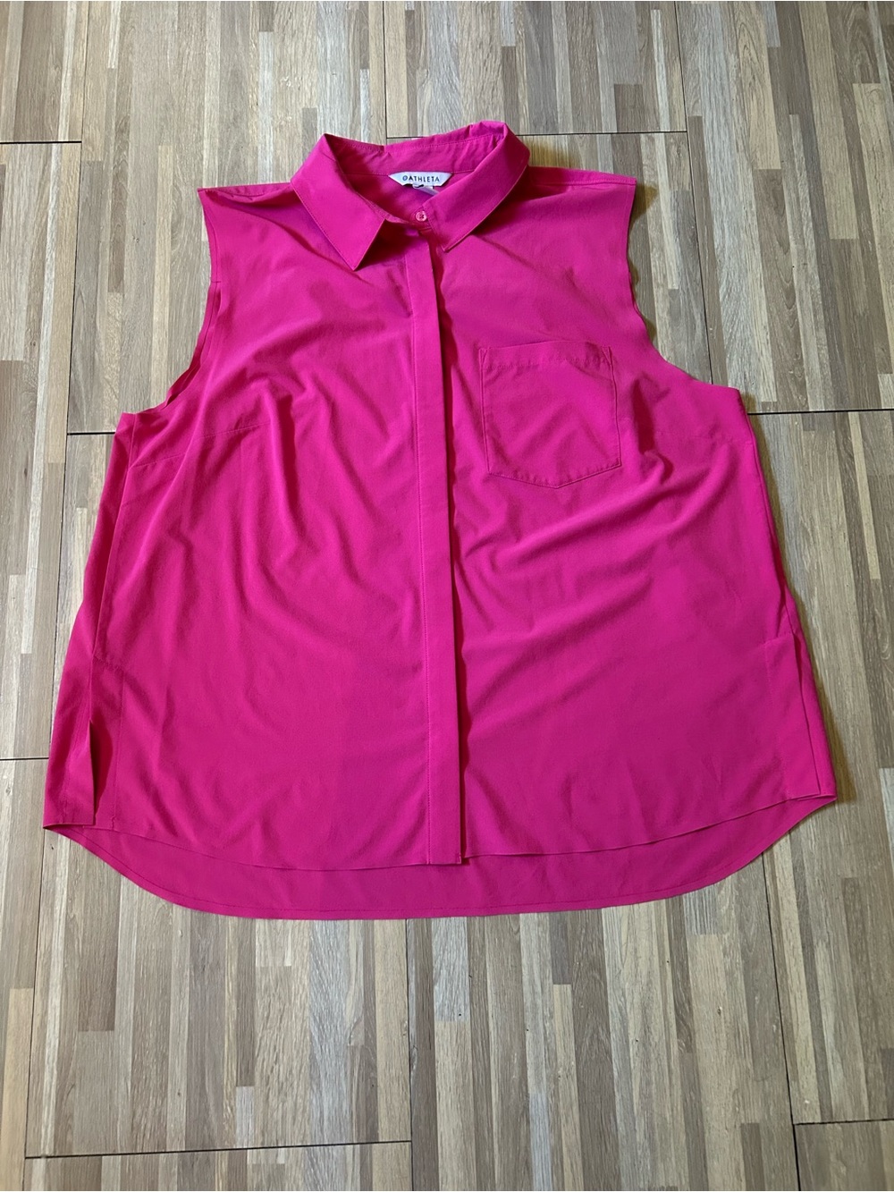 Athleta Everlast Tank Sleeveless Button-Front Blouse in Hot Pink Size XL - Picture 2 of 9
